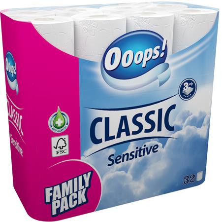 Toalettpapír Ooops! Classic Sensitive 3 Rétegű 32 Tekercs