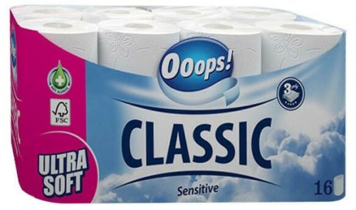 Toalettpapír Ooops! Classic Sensitive 3 Rétegű 16 Tekercs