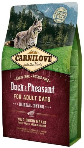 Carnilove Cat Adult Duck & Pheasant Hairball Control - Kacsa És Fácán Hússal 6Kg