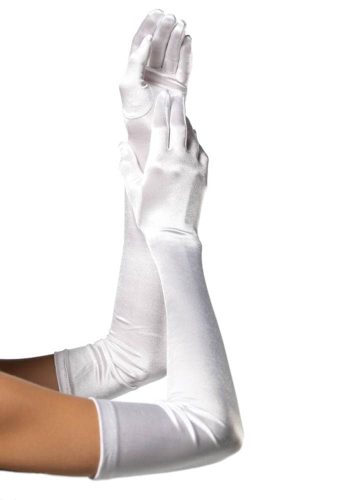 Extra Long Satin Gloves, white, O/S