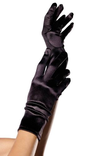 Wrist Length Satin Gloves, black, O/S