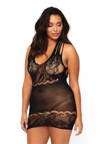 Floral lace opaque mini dress, black, PLUS SI