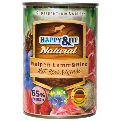 Happy&Fit Natural Dog Konzerv Junior Bárány&Marha Rizzsel&Lenmagolajjal 400G