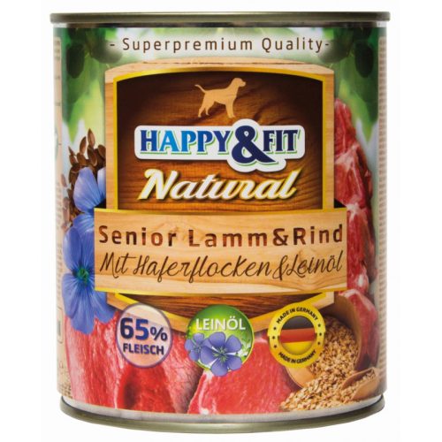 Happy&Fit Natural Dog Konzerv Senior Bárány&Marha Zabliszttel&Lenmagolajjal 800