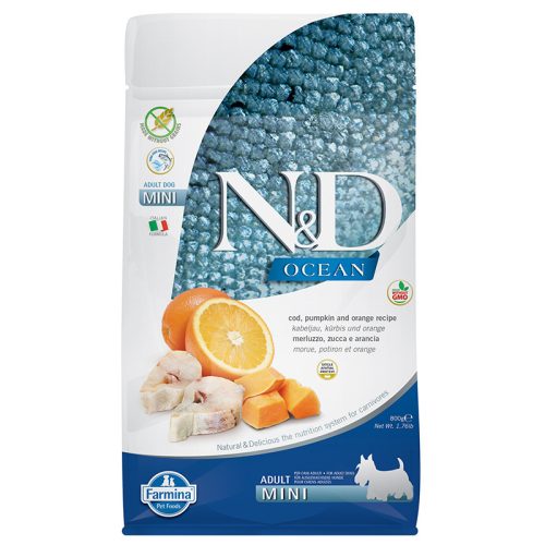 N&D Dog Ocean Tőkehal, Sütőtök&Narancs Adult Mini 800G