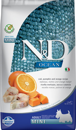 N&D Dog Ocean Tőkehal, Sütőtök&Narancs Adult Mini 2,5Kg