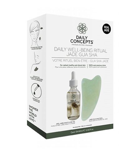 Daily Concepts Daily Well-Being Ritual Jade Gua Sha dárková Jade Gua Sha Facial Tool + Iris Jade Multi-Use Oil 60 ml