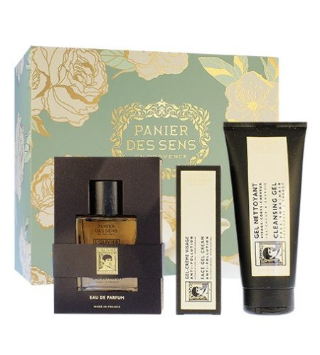 Panier Des Sens L'Olivier EDP 50 ml + čistící gel arc, test és haj 200 ml + gelový krém arc 75 ml ajándék szett férfi
