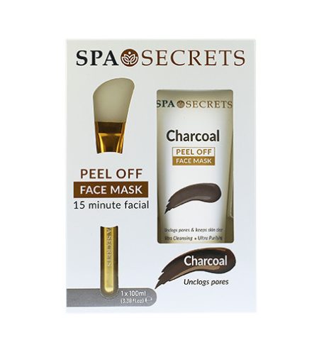 Xpel Spa Secrets Peel Off Face Mask ajándék szett pleťová maska Spa Secrets Charcoal Peel Off 100 ml + aplikátor